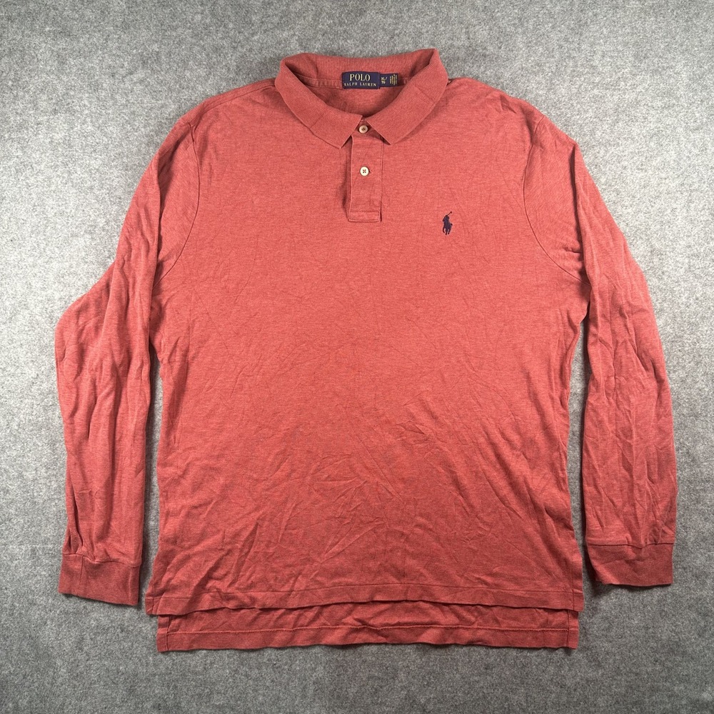 Polo Ralph Lauren Long Sleeve Polo XL‎ Red Heathered Cotton Classic Fit